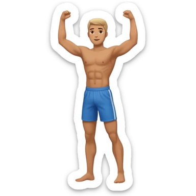 fullbody naked fit man with arms wide up nude sideview sticker