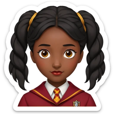 alicia spinnet in harry potter, wear hogwarts gryfindor uniform, black bun hair, black skin sticker