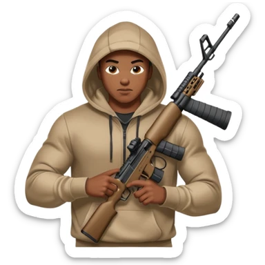 
Fais moi un jeune afro américain qui ressemble a un gangster qui tient une AR15 avec un hoodie a capuche, capuché, avec la cagoule nike therma fit hood sticker
