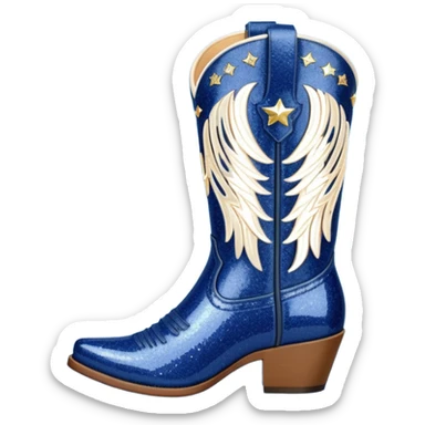Realistic navy blue fashion cowgirl boots with sparkly shiny glitter fringe sticker