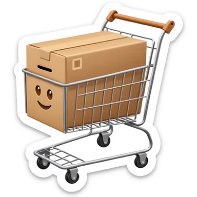 shopping cart with a small box inside sticker