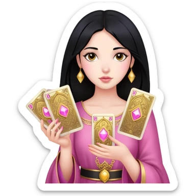 black hair girl with pink pink tarot gold cards sticker