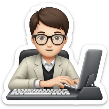 young programmer, focused, typing on keyboard sticker