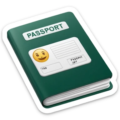 clean dark green passport with long white airline tickets sticking out, modern minimalist, emoji style sticker