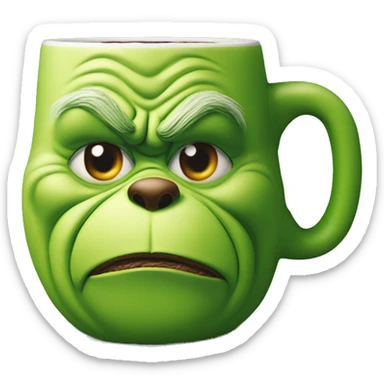 Grinch face mug with hot chocolate sticker