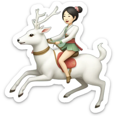 A Japanese womanriding a white deer sticker