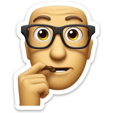 a nerd emoji with glasses smiling while shushing with their finger over their mouth sticker