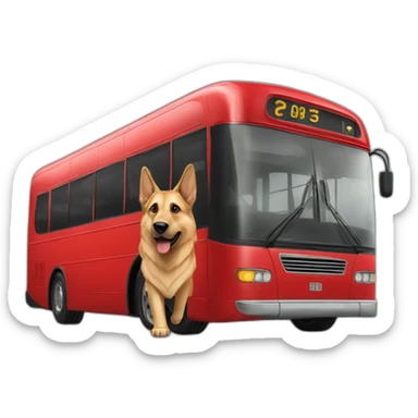 german sheppard drives red bus sticker