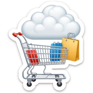 now make only a clound no caracther now just a cloud and like a card a shopping cart, and clothing inside the clound so that it makes it look like hs thinking about that sticker