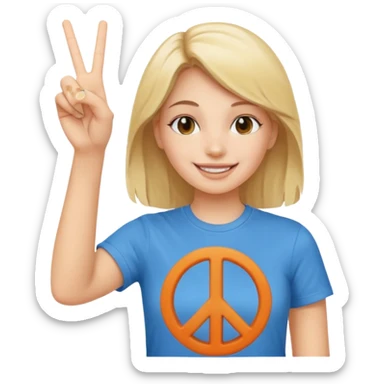 smiling girl with peace sign\ sticker