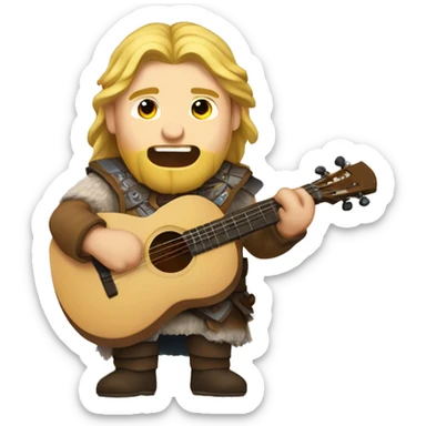 one caucasian bard with citar singing with one norse wiking sticker