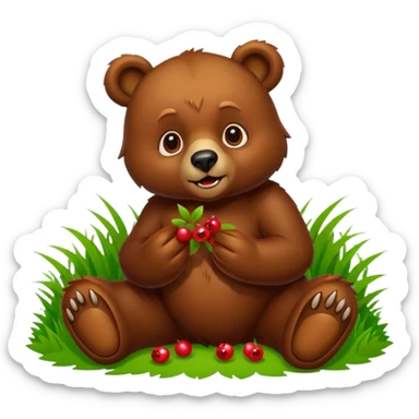 bear with berryes on grass sticker