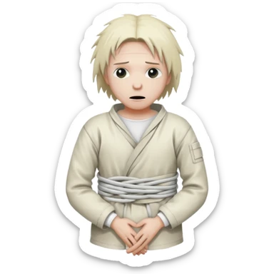 a patient in a psychiatric hospital, in a straitjacket with his hands tied behind his back sticker