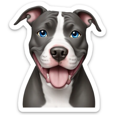 blue nose pitbull dog with blue eyes smiling sticker