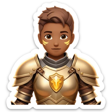Clash of Clans aesthetic: Cinematic Playful 3D Isometric Armor Portrait Emoji, rendered in a 3D vector-style similar to standard emojis with minimal shading and bold, simplified shapes. A compact, distinct form with signature details, softly glowing with a fantasy RPG magic charm. Simplified yet unmistakably iconic, highly detailed and consistent, glowing with a soft radiance and high shine. Stylized with a touch of heroic grandeur and a soft glowing outline, capturing the essence of a beloved gaming relic with a friendly, playful manner! sticker