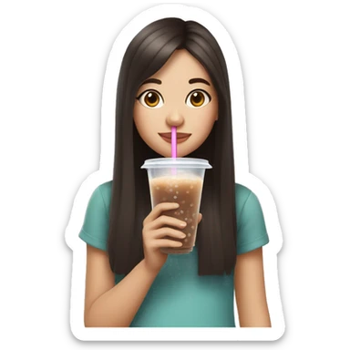 Girl with dark brown hair drinking a bubble tea  sticker