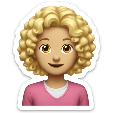 a blond girl with curls who is a little tired but also happy sticker