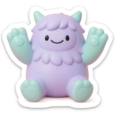 fluffy monster with oversized paws, smiling, soft lavender and mint green colors sticker
