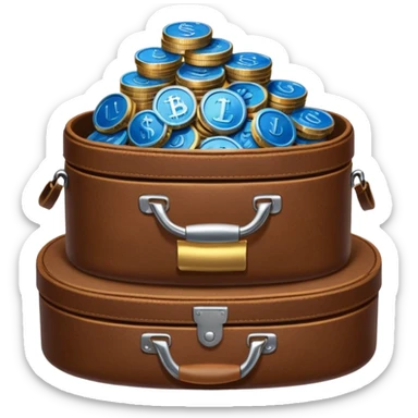 leather bag on top of blue coins stack sticker