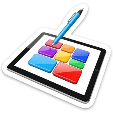 A digital pen drawing colorful rectangules on a tablet sticker