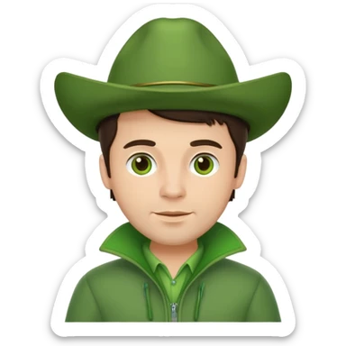 brunette man with green dutch clothing sticker