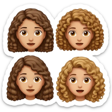 Embarrassed face with hand up, then three different female emojis: woman with long hair, short hair, and curly hair sticker