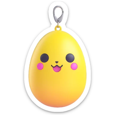 Tamagotchi virtual pet device, 3D emoji style, egg shaped, three buttons, Mametchi on screen, keychain, cute and rounded sticker