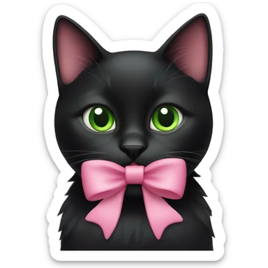 Black cat with green eyes with pink bow necklace  sticker