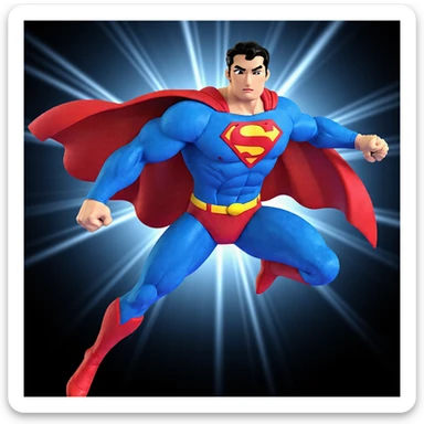 Add dramatic lightning effects in the background, keeping the style ultra-realistic, vibrant, and energetic, with no background behind Superman (transparent). sticker