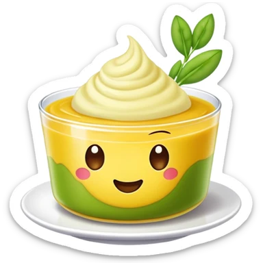 Beijing Wandou Huang pea pudding with yellow color, simplified emoji style with bold outlines and bright colors, cartoon style traditional sweet bean dessert sticker