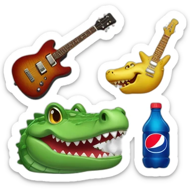 Crocodile with guitar and a bottle with pepsi sticker