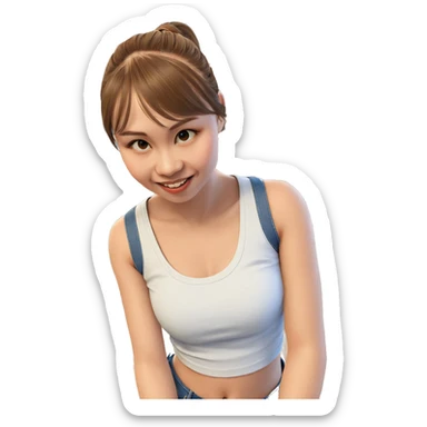 smiling girl in denim outfit sticker