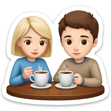 simple and clear boy and girl sitting at a table sipping coffee sticker