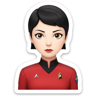 female Vulcan with short black hair in Starfleet red uniform (Star Trek) no green face sticker