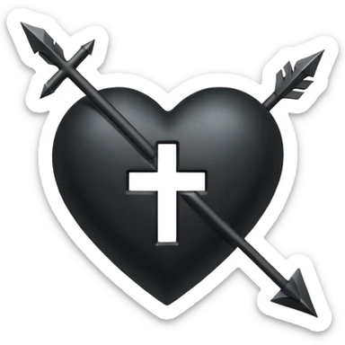 Black heart with cross arrow. Don't use red colour . Use normal Arrow which goes from one side and come out of other . Don't use fancy arrow. Make it that it goes from bottom right to come on top left. Don't use red colour  sticker