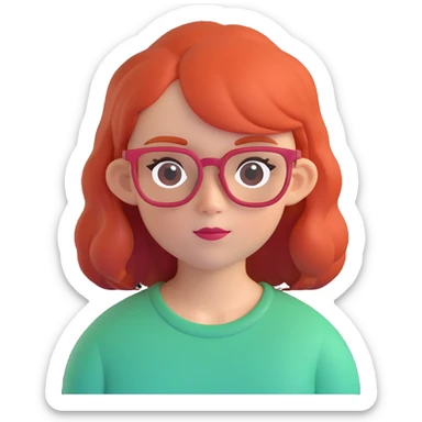 A red-haired girl with blond eyebrows and square glasses sticker