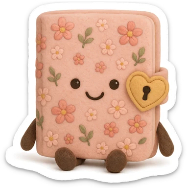 Pink Floral journal with a heart-shaped lock as a kawaii plushie, jellycat style  sticker