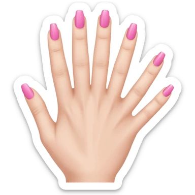  pink  close-up of a human hand with exactly five fingers, beautifully manicured nails, glossy pink nail polish, elegant nail shape, soft lighting, realistic style, isolated on transparent background" sticker