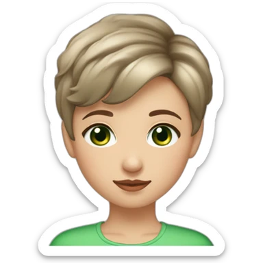 belarussian LGBTQA+ girl wirh very short brown picksy haircut piercing in nose and green eyes in blouse sticker