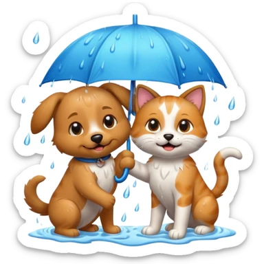 dog and cat playing in the rain sticker