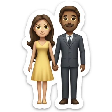 brown haired man in dress holding hands with brunette woman with long haur sticker