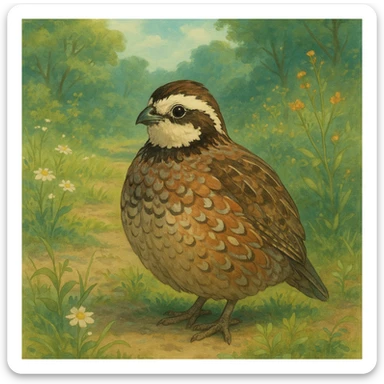 bobwhite quail, soft and painterly, ghibli style sticker