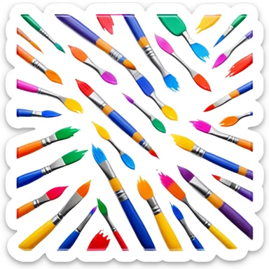 Glass painting icon, hand-painted colorful patterns on a glass surface, visible fine paintbrush and glass object like a vase or decorative plate, bright vibrant colors, no finished artwork, just the painting process, minimalistic style, clean lines, transparent background. sticker