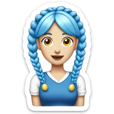 half-white lady with blue pigtails and egg earrings sticker