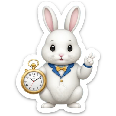 white bunny with a clock on his hand signaling the clock sticker