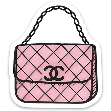 pink Chanel purse, hand-drawn black outline icon style, simple and elegant, no fill sticker