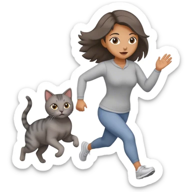 Woman running with cat in hands  sticker
