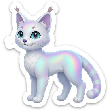 iridescent white glorious divine exotic cute cool beautiful shiny beautiful fantasy-caracal-civet-genet-sergal-vernid-Cacomistle-oncilla-animal-Fakémon-hybrid-fursona (full body) sticker