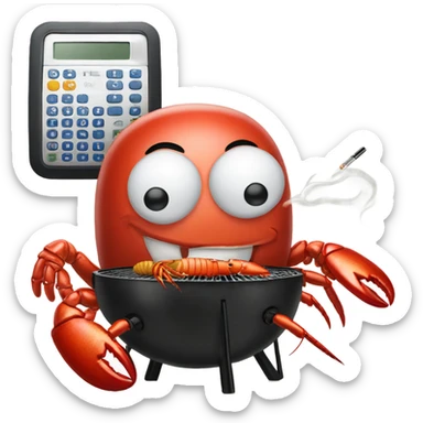 On a grill there’s Lobster with a calculator smoking a cigarette  sticker