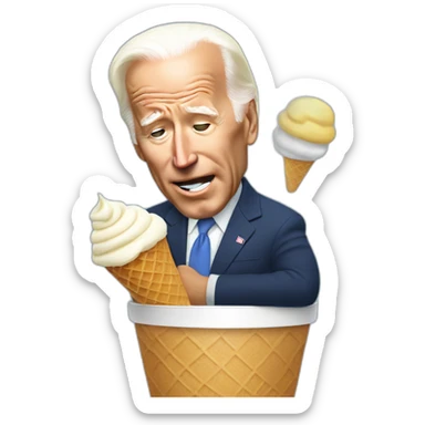 Joe Biden falling asleep while eating a vanilla ice cream cone sticker